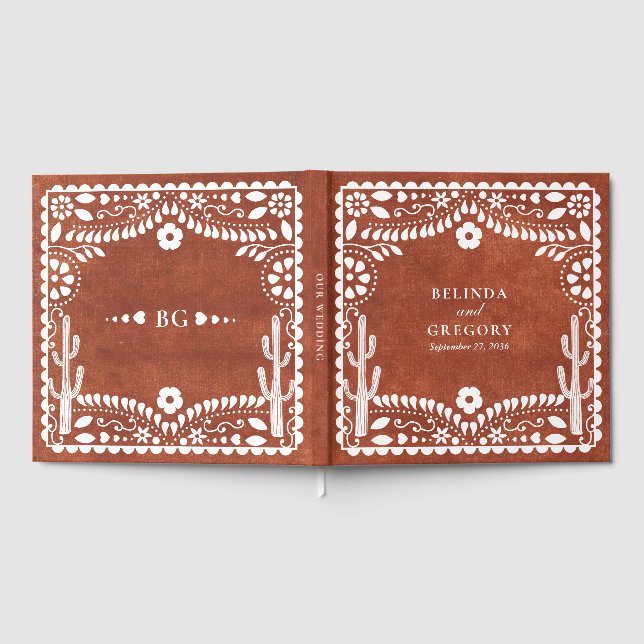 Papel Picado Boda Mexican Terracotta Brown Wedding Gästböcker (Full)