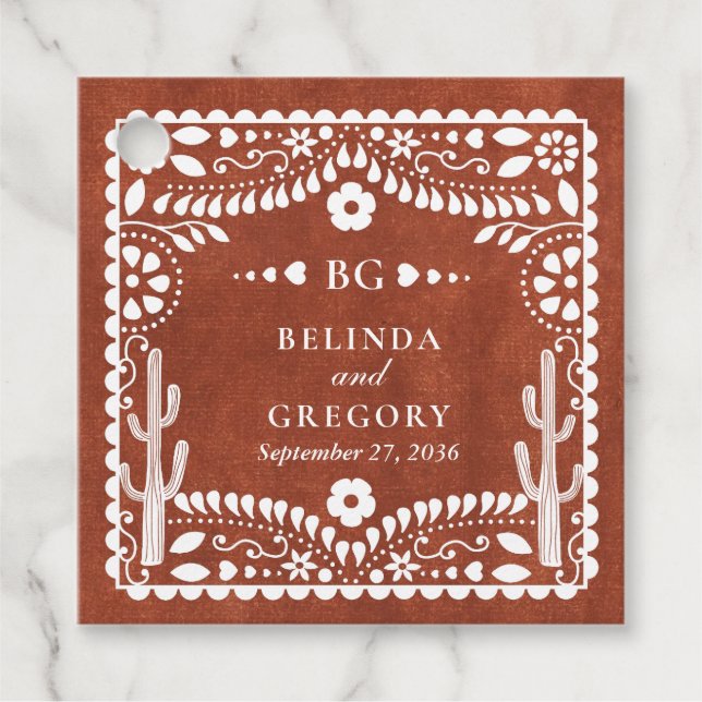 Papel Picado Boda Mexican Terracotta Brown Wedding Gåvor Etiketter (Framsida)