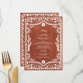 Papel Picado Boda Mexican Terracotta Brown Wedding Meny