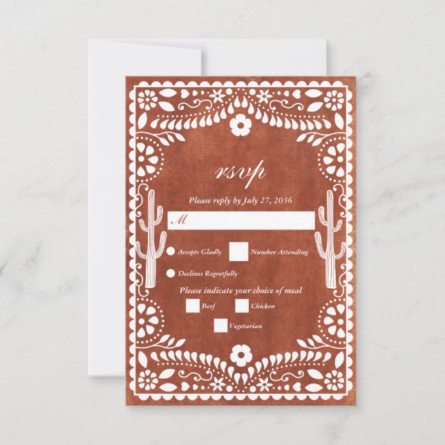 Papel Picado Boda Mexican Terracotta Brown Wedding OSA Kort (Framsida)