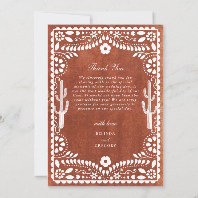 Papel Picado Boda Mexican Terracotta Brown Wedding Tack Kort (Framsida)