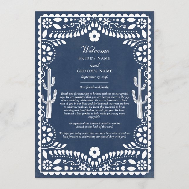 Papel Picado Boda Mexican Wedding Itinerary Program (Framsida)