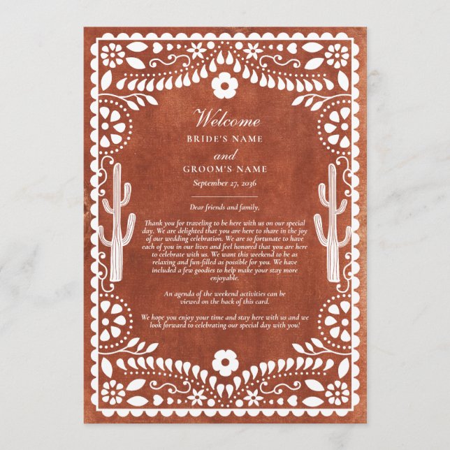 Papel Picado Boda Mexican Wedding Itinerary Program (Framsida)