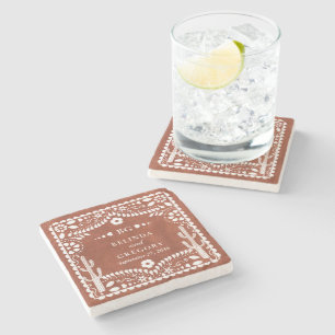 Papel Picado Boda Mexikansk Terrakotta Brun Bröllo Stenunderlägg