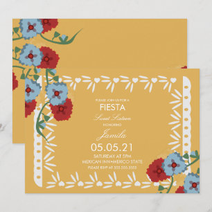 Papel Picado Botanisk Fiesta Söt 16 Mexikansk Inbjudningar