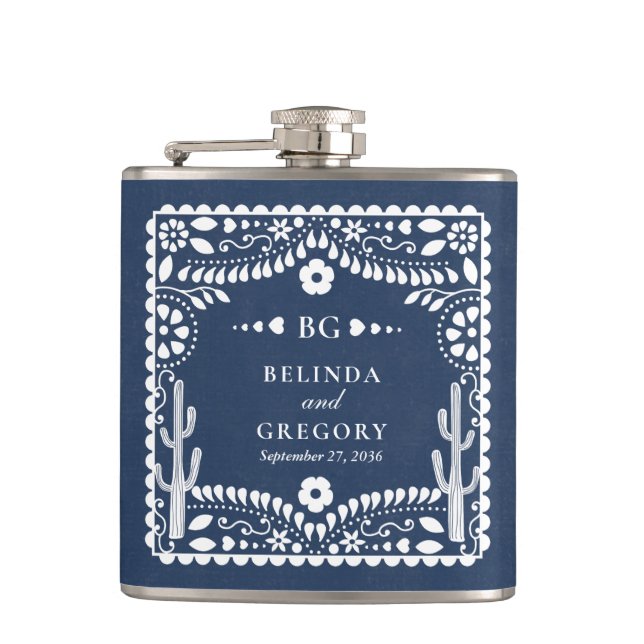 Papel Picado Bröllop Mexikansk Rustik Blå Bröllop Fickplunta (Framsidan)