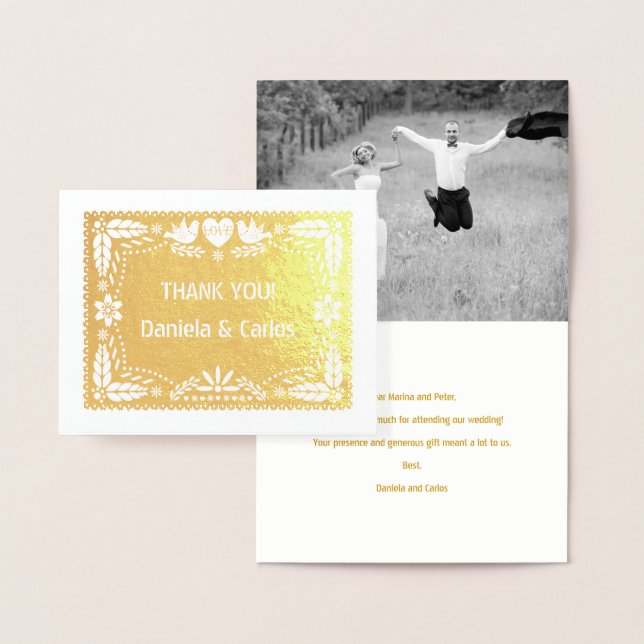 Papel picado bröllop Tack för fotot guld Folierat Kort (Display)