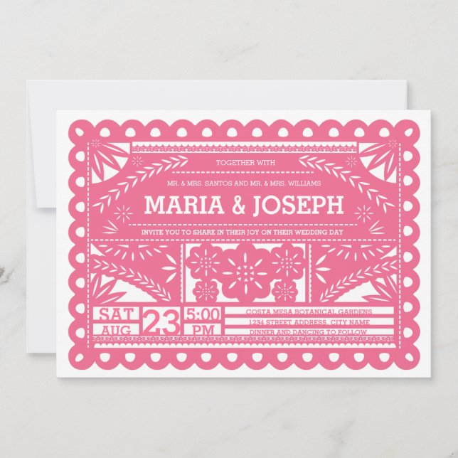 Papel Picado bröllopinbjudan - rosa Inbjudningar (Framsida)