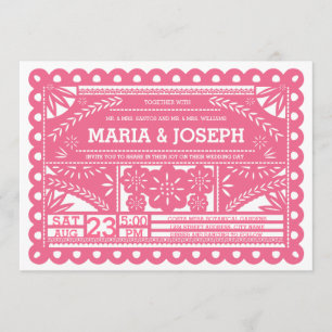 Papel Picado bröllopinbjudan - rosa Inbjudningar