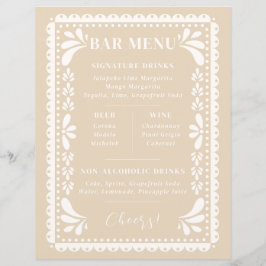 Papel Picado Bröllopsbarmeny Modern mexikansk tema