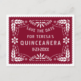 Papel picado burgundy QUINCEAÑERA Spara datumet Meddelande Vykort