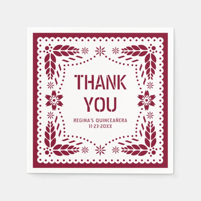 Papel picado burgundy Tack QUINCEAÑERA Pappersservett (Framsidan)