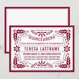 Papel picado burgundy, vit mexikansk quinceañera inbjudningar