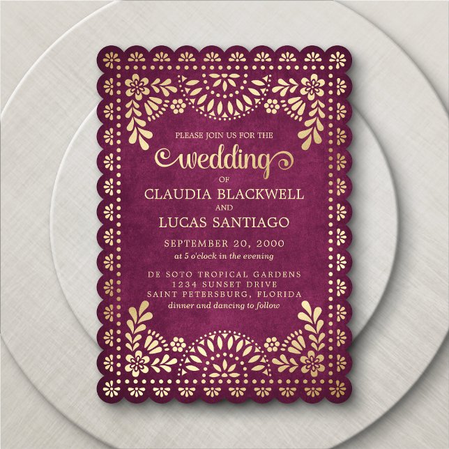 Papel Picado Burgundy Wedding bjudande Inbjudningar (Skapare uppladdad)