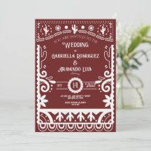 Papel Picado Burgundy & White Bröllopsinbjudan