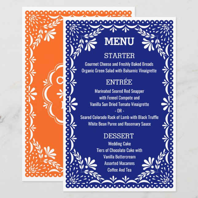 Papel Picado Colorful Mexican Bröllop Menu (Fram/baksida)