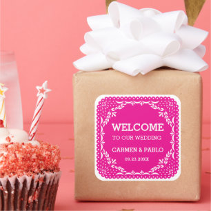 Papel Picado Colorful Mexican Bröllop Welcome Bag Fyrkantigt Klistermärke