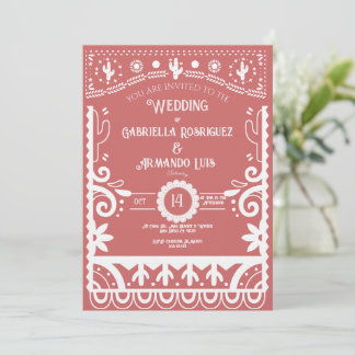 Papel Picado Coral Pink & White Wedding Invitation Inbjudningar