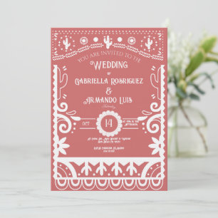 Papel Picado Coral Rosa & Vit Bröllopsinbjudan Inbjudningar