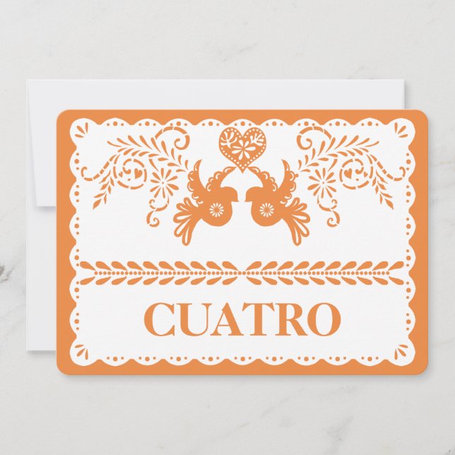 Papel Picado Cuatro Fyra Bordsnumret Guld Fiesta Inbjudningar (Framsida)