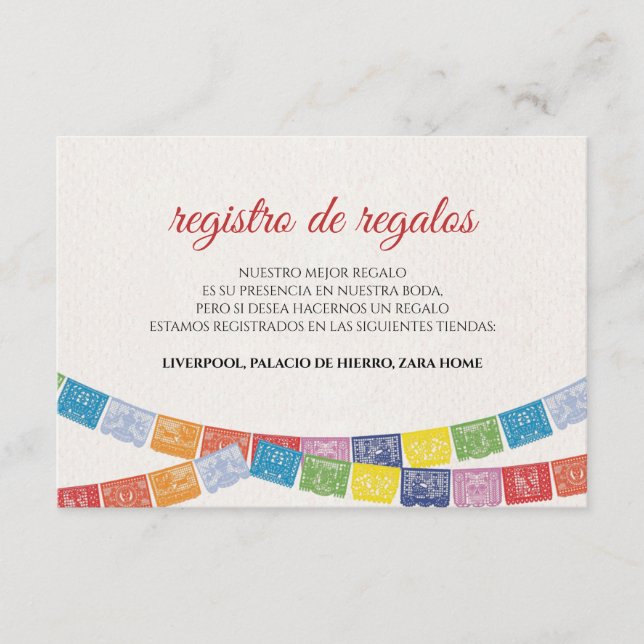 Papel Picado Elegant Colorful Boda Spanish Wedding Tilläggskort (Framsida)
