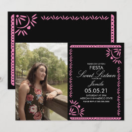 Papel Picado Fiesta Söt 16 Mexikansk Rosa Foto Inbjudningar