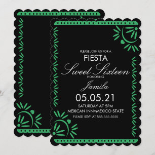 Papel Picado Fiesta Söt 16 Mexikansk Scallop Grön Inbjudningar
