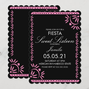 Papel Picado Fiesta Söt 16 Mexikansk Scallop Rosa Inbjudningar