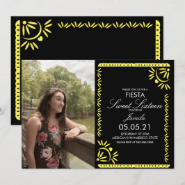 Papel Picado Fiesta Sweet 16 Mexikansk Gul Foto Inbjudningar