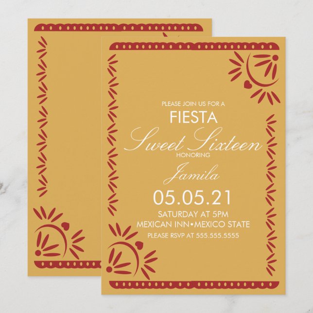Papel Picado Fiesta Sweet 16 Mexikanska Scallop Inbjudningar (Fram/baksida)
