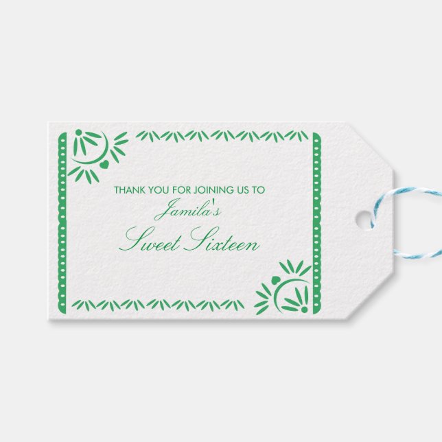 Papel Picado Fiesta Sweet 16 mexikanska valfri Fär Presentetikett (Framsidan (Horisontell))