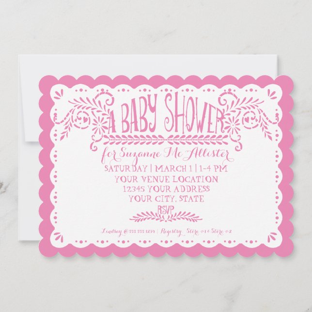 Papel Picado Flicka Shower Himmel Rosa Fiesta Inbjudningar (Baksida)