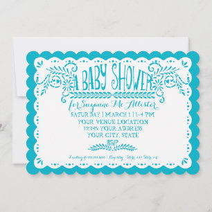 Papel Picado Flicka Shower Rosa Blue Fiesta Inbjudningar