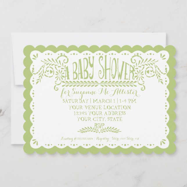 Papel Picado Flicka Shower Rosa Lime Fiesta Inbjudningar (Baksida)