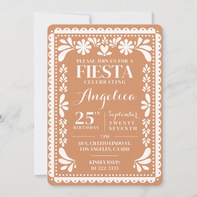 Papel Picado Födelsedagsinbjudan Terrakotta Fiesta Inbjudningar (Framsida)