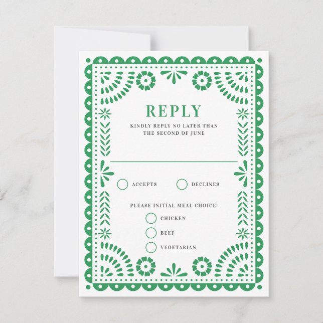 Papel Picado Grönt | Bröllop Reply OSA kort (Framsida)
