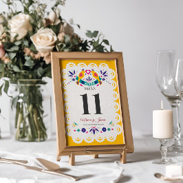 Papel Picado Gul Nuestra Boda Spansk Bröllops- Bordsnummer