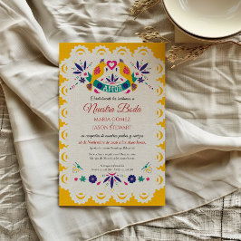 Papel Picado Gul Nuestra Boda Spansk Bröllopsinbju Inbjudningar