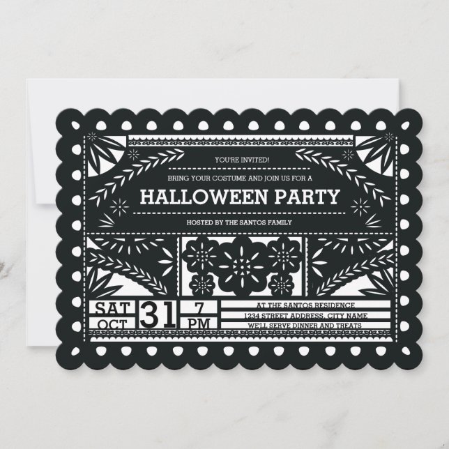 Papel Picado Halloween fest Inbjudningar (Framsida)