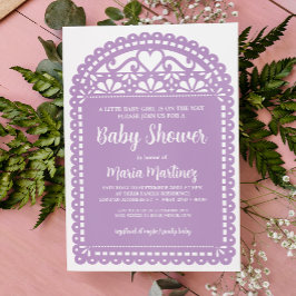 Papel Picado Inspired Lila Baby Shower Inbjudningar