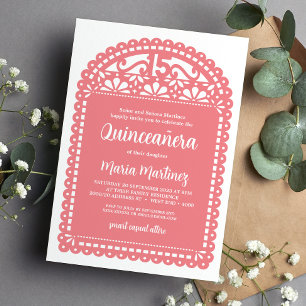 Papel Picado Inspired Rosa Quinceanera Birthday Inbjudningar