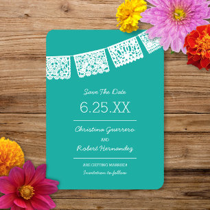 Papel Picado Ljus Aqua Bröllop Save The Date Spara Datumet