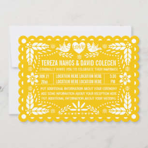 Papel picado love birds gult fiesta bröllop inbjudningar