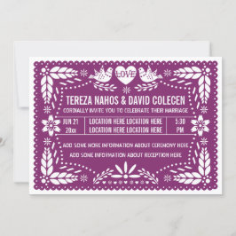 Papel picado love birds lila bröllop inbjudningar