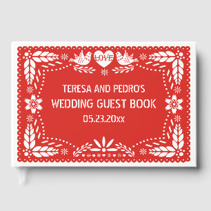 Papel picado love birds red bröllop gäst bok