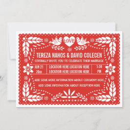 Papel picado love birds red bröllop inbjudningar