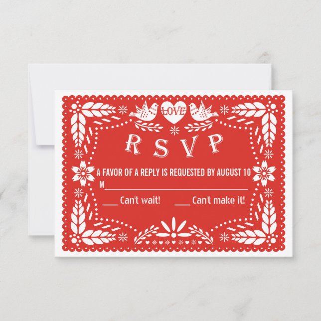 Papel picado love birds red bröllop OSA svar (Framsida)