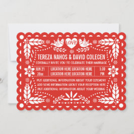 Papel picado love birds röd mexikansk fiesta bröll inbjudningar