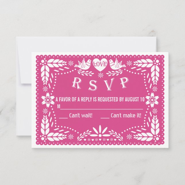 Papel picado love birds shock rosa bröllop OSA Kort (Framsida)