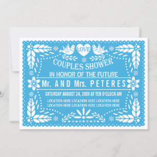 Papel picado lovebird blue bröllop par dusch inbjudningar